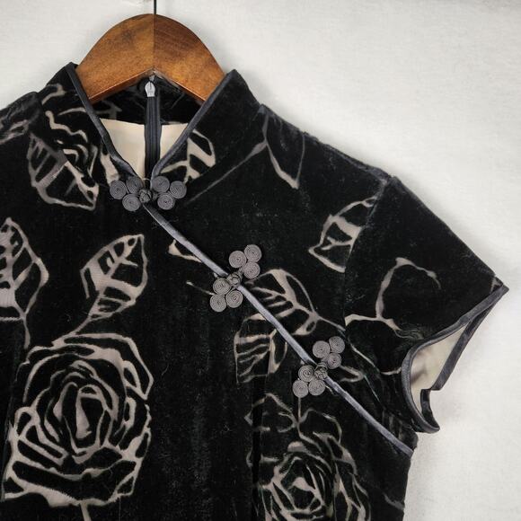 Robbie Bee Black Velvet Burnout Dress Women’s SZ 6 Asian Inspired Cap Slv VNTG - Picture 4 of 16